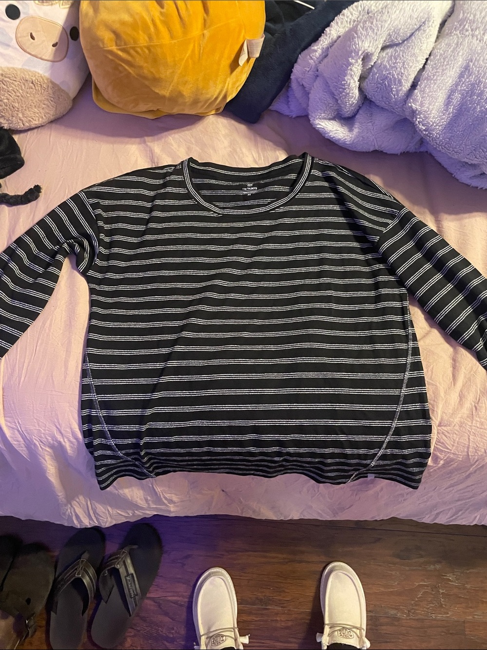 Talbots Black Top with Silver Metallic Stripes